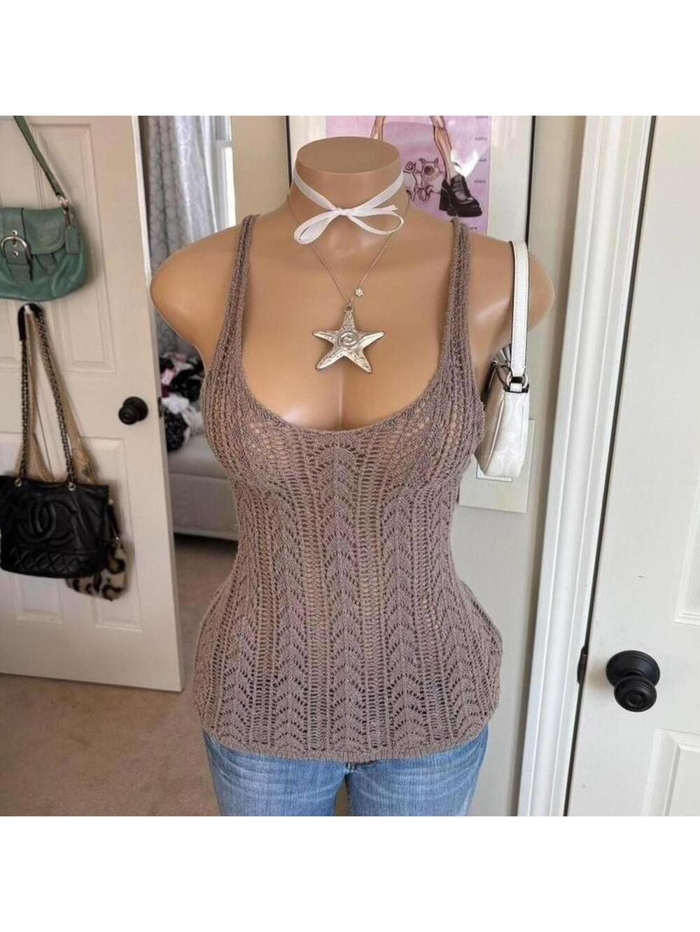 Forever 21 Brown Crochet Knit Tank Top
